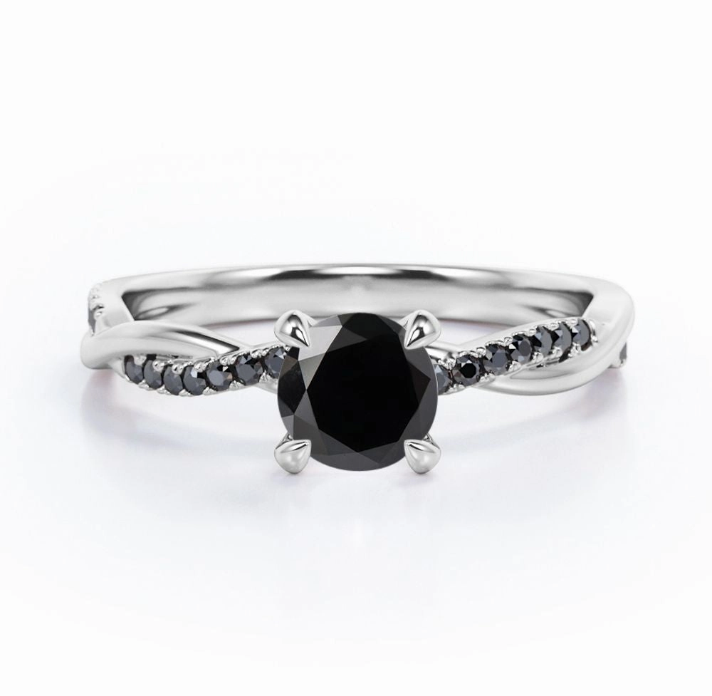 Special Look Vintage Bauble 1.25 ct Round Lab Black Diamond Infinity Twisted Engagement Ring