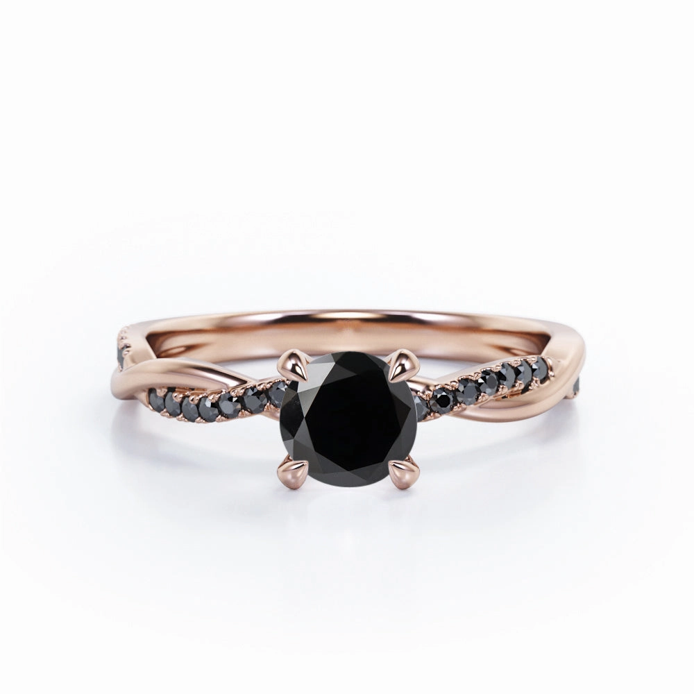 1.25 ct Round Lab Black Diamond Infinity Twisted Engagement Ring All Around Bold Present