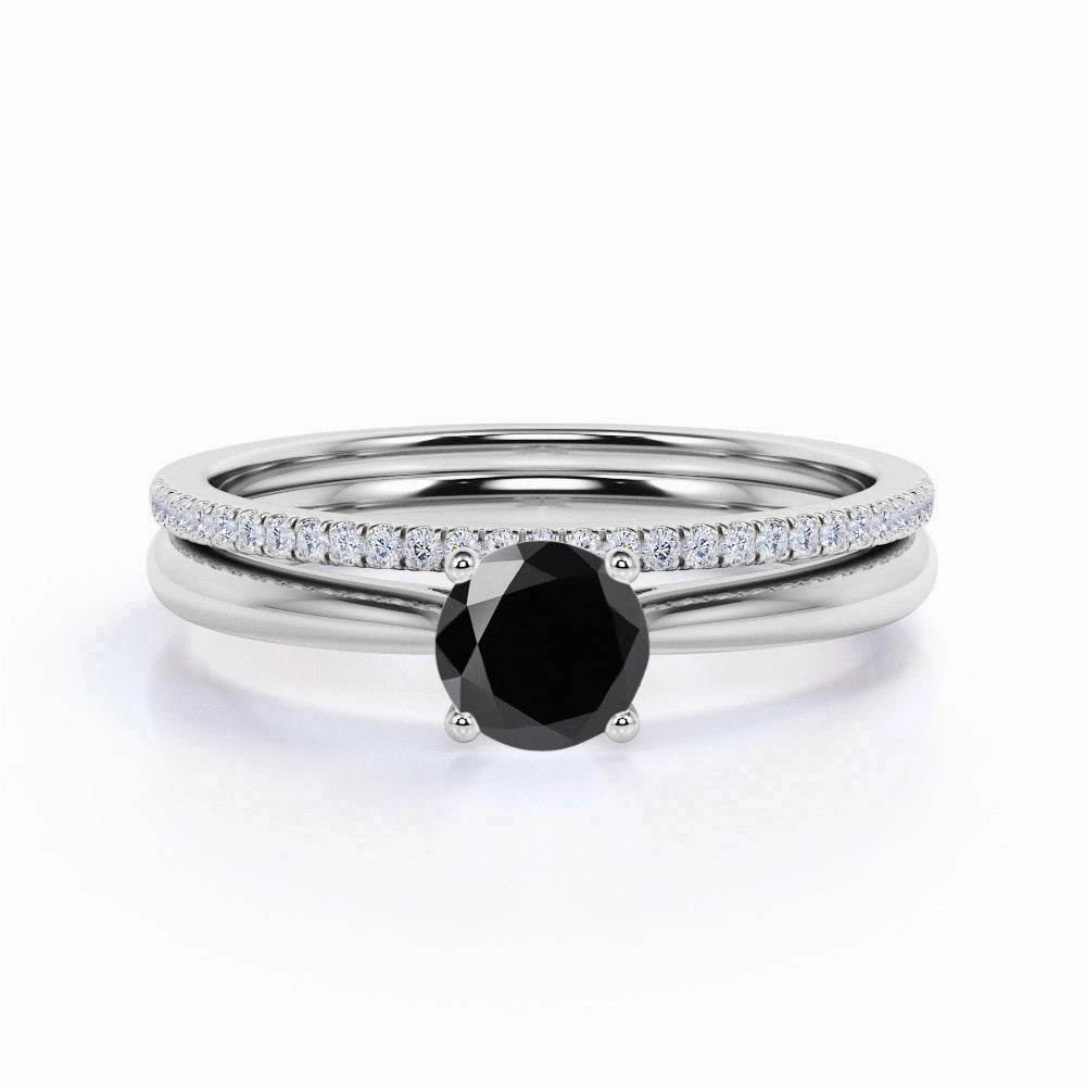 Modern Simplicity 1.25 ct Round Lab Black Diamond Solitare Bridal Set
