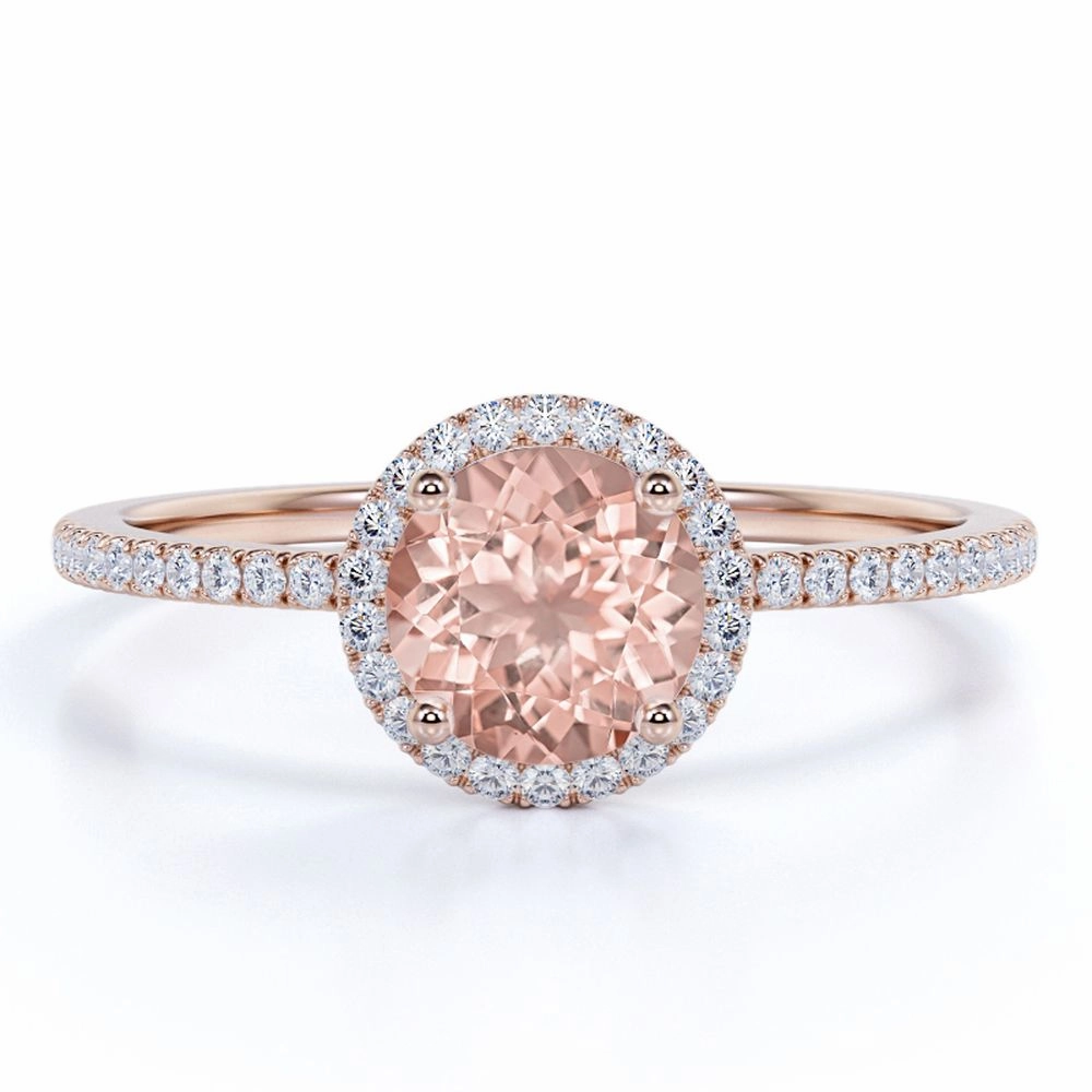 Any Style Budget Ornament 1.25 ct Round Lab Created Morganite Halo Engagement Ring