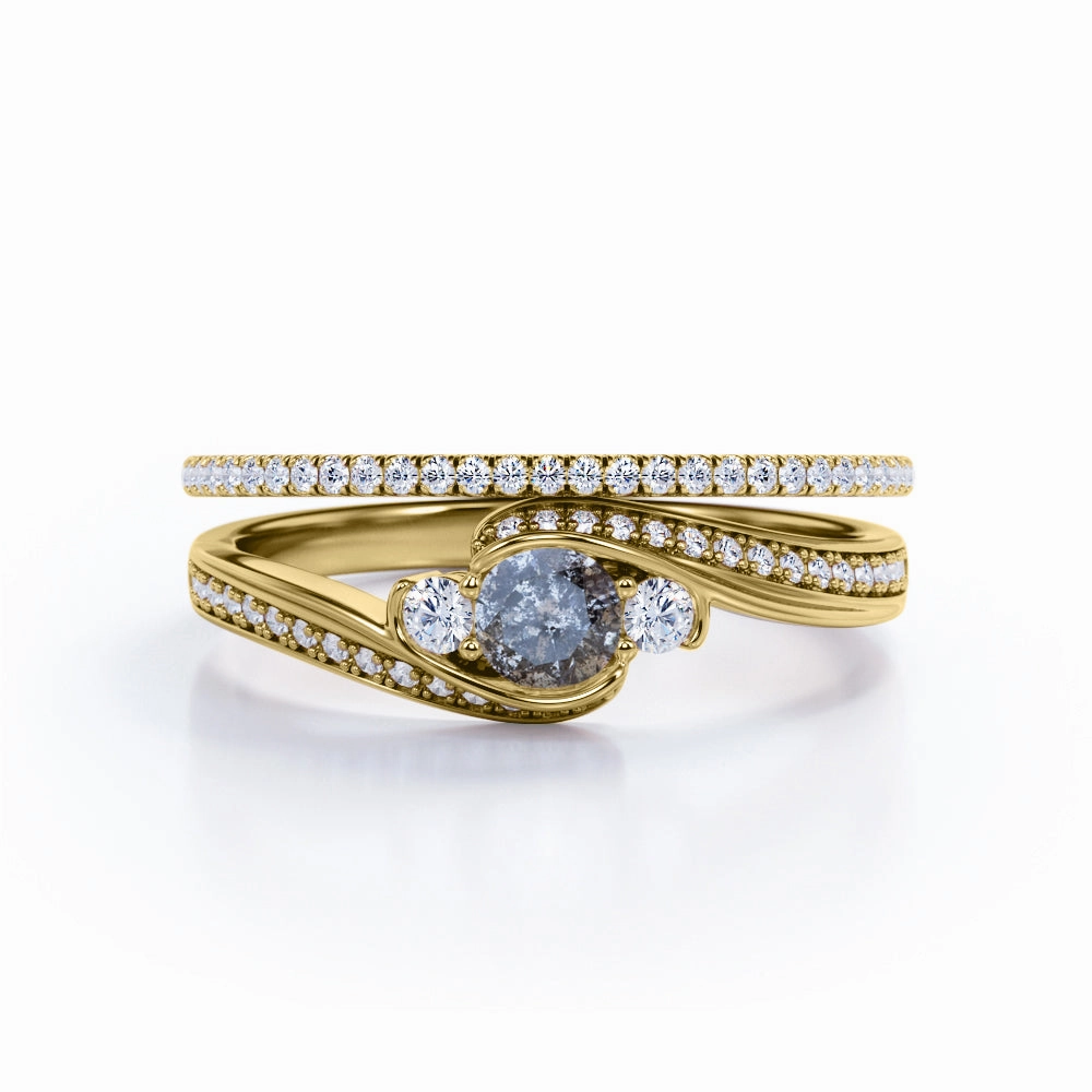 Classic Look 1.25 Ct Round Salt and Pepper Diamond Bypass Wedding Ring Set