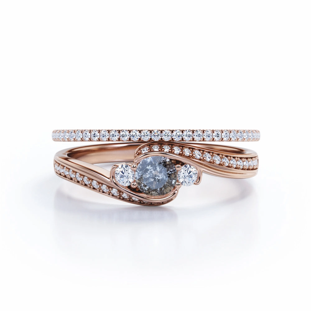 Quality Art 1.25 Ct Round Salt and Pepper Diamond Bypass Wedding Ring Set