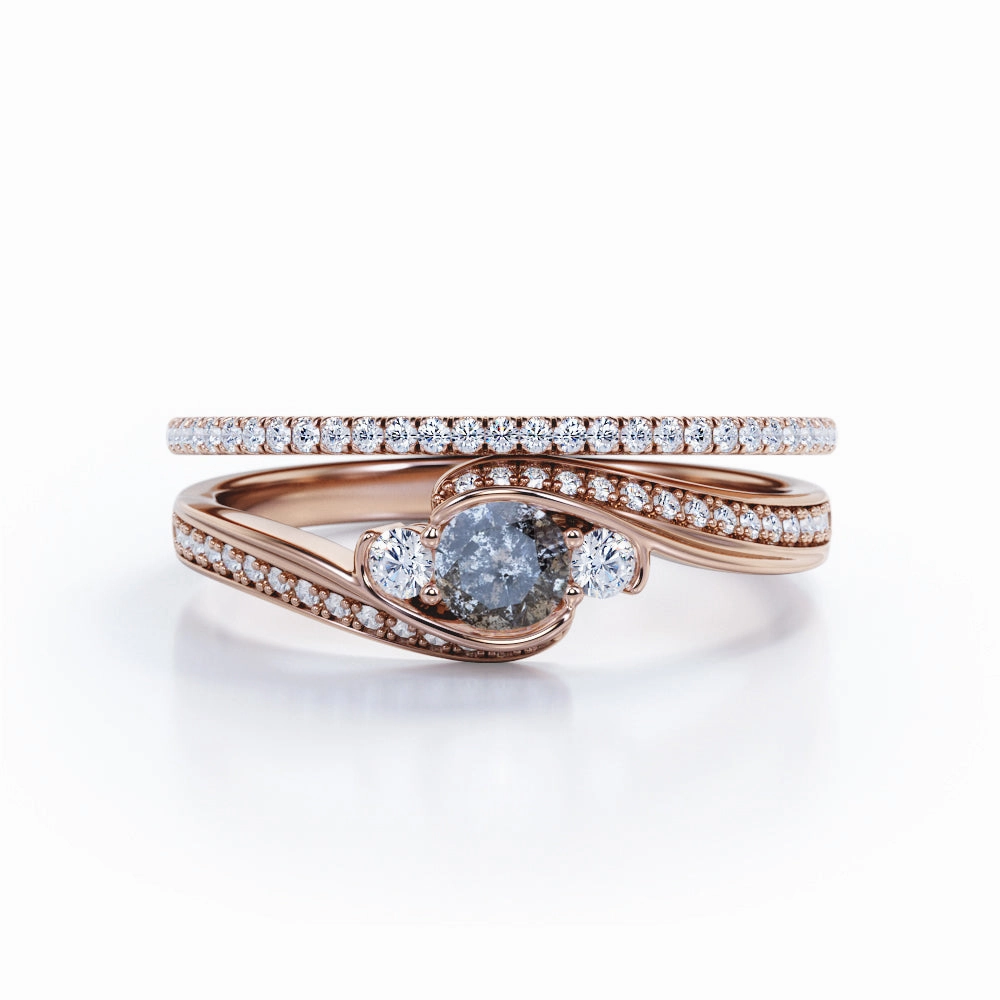 1.25 Ct Round Salt and Pepper Diamond Bypass Wedding Ring Set Creative Spark Daytime Style