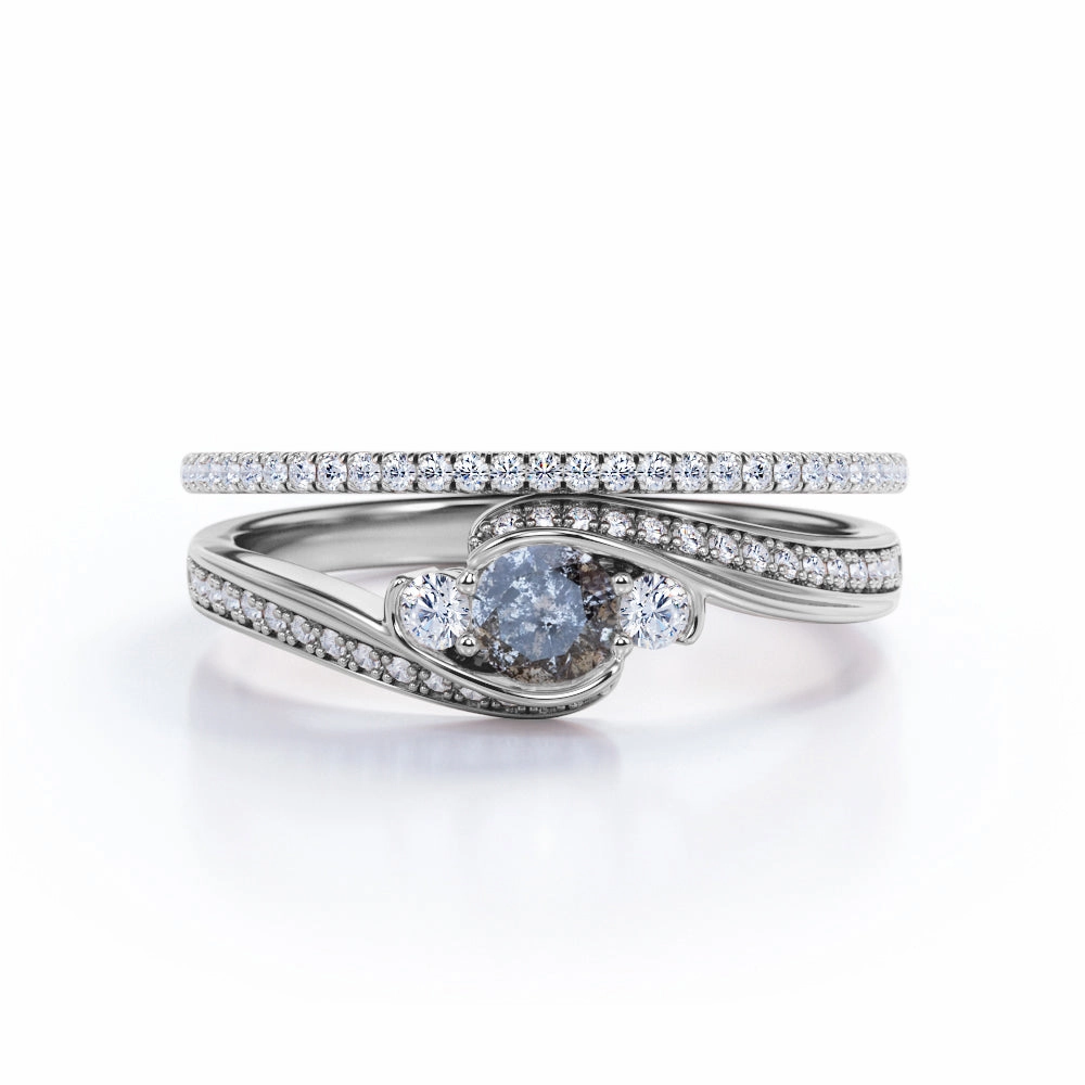 Casual Simplicity Future Use 1.25 Ct Round Salt and Pepper Diamond Bypass Wedding Ring Set