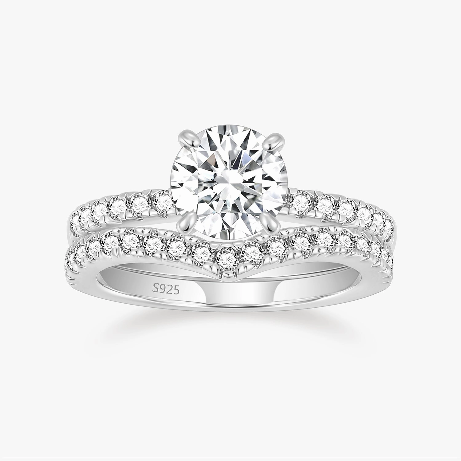 1.2CT 925 Sterling Silver Round Cut Crown Bridal Ring Set Layer Accent