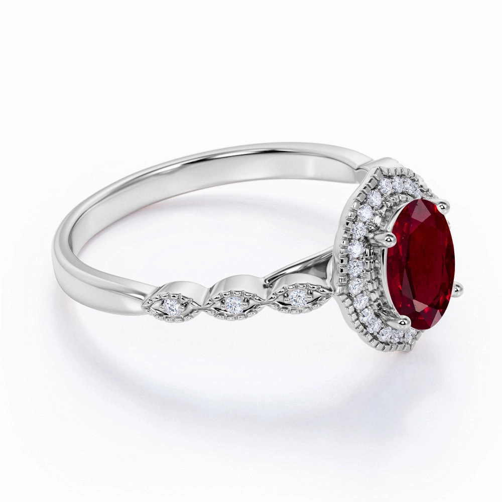 1.30 ct Oval Lab-Created Ruby Art Deco Engagement Ring Classic Present