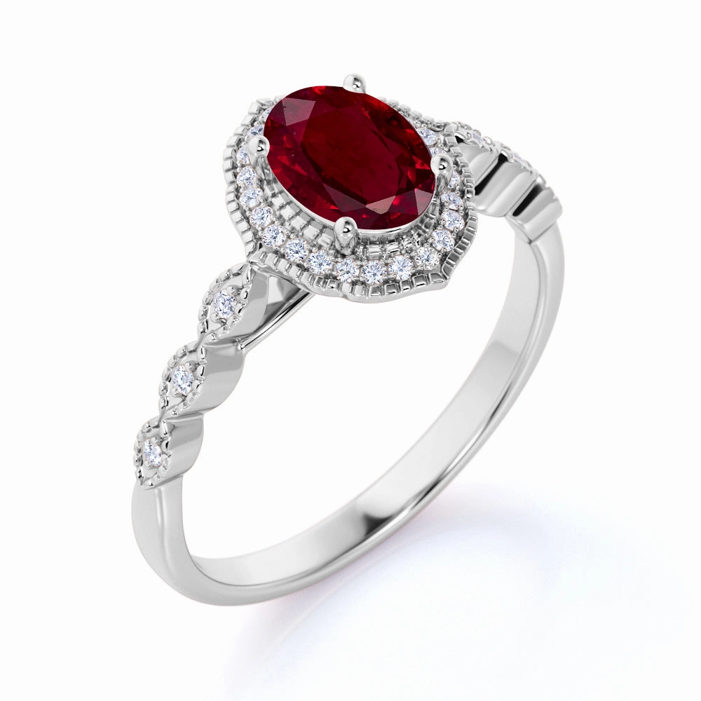 Creative Style 1.30 ct Oval Lab-Created Ruby Art Deco Engagement Ring