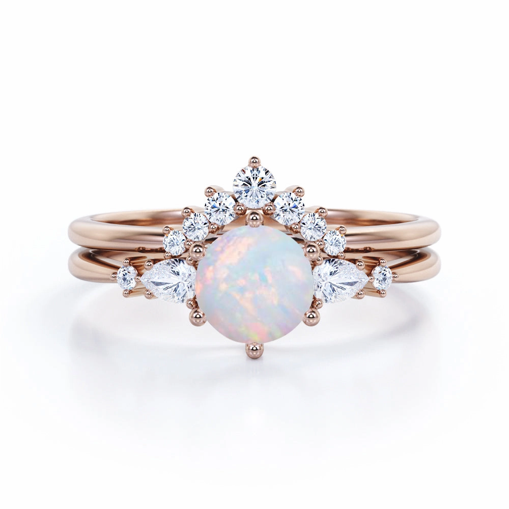 1.35 Ct Round Cut Lab Created Opal Five Stone Bridal Set Excellent Article