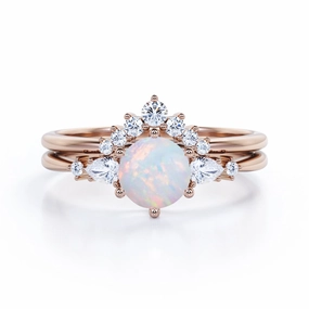 1.35 Ct Round Cut Lab Created Opal Five Stone Bridal Set Excellent Article