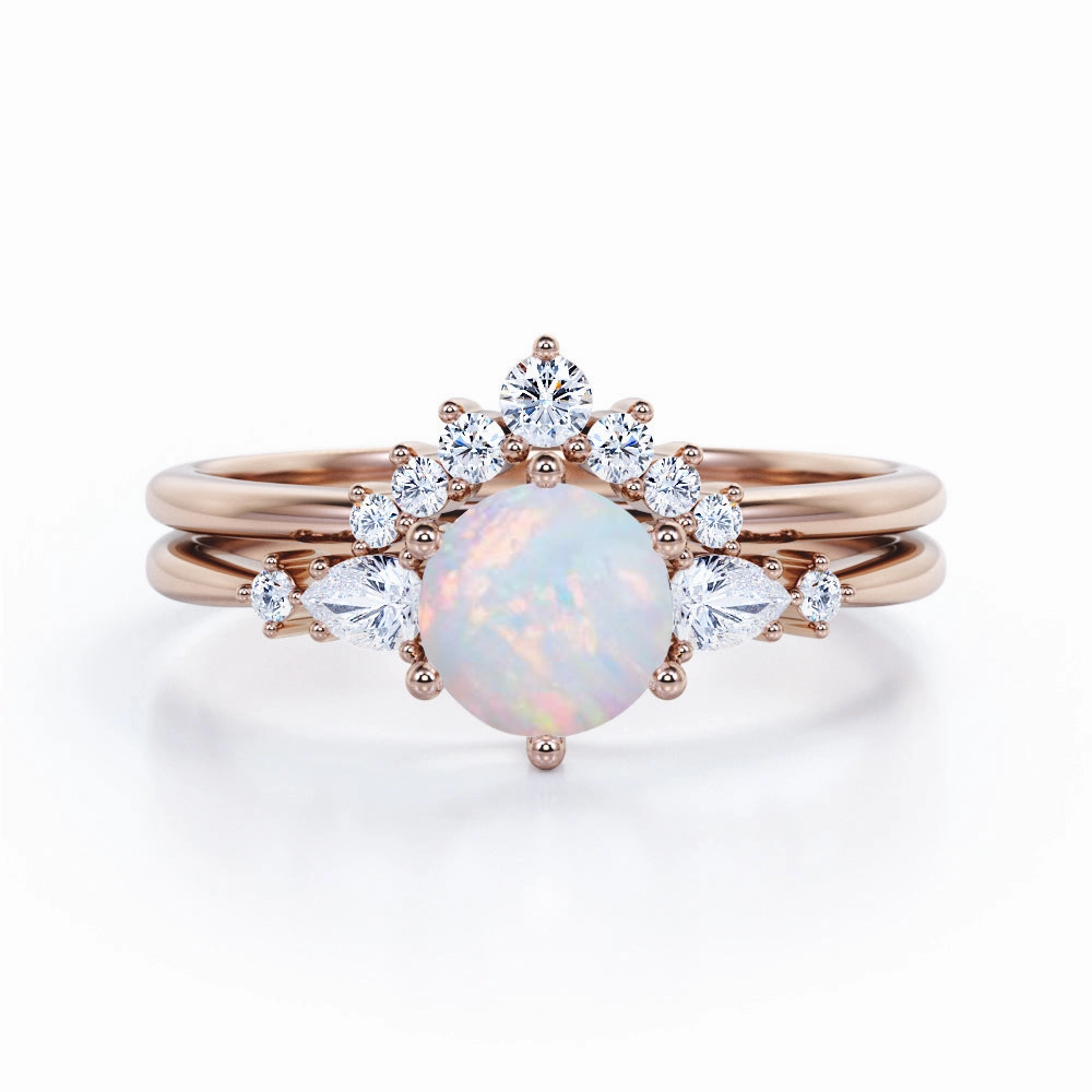 Excellent Object Exclusive Art 1.35 Ct Round Cut Lab Created Opal Five Stone Bridal Set