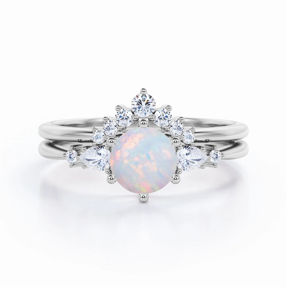 Subtle tone 1.35 Ct Round Cut Lab Created Opal Five Stone Bridal Set
