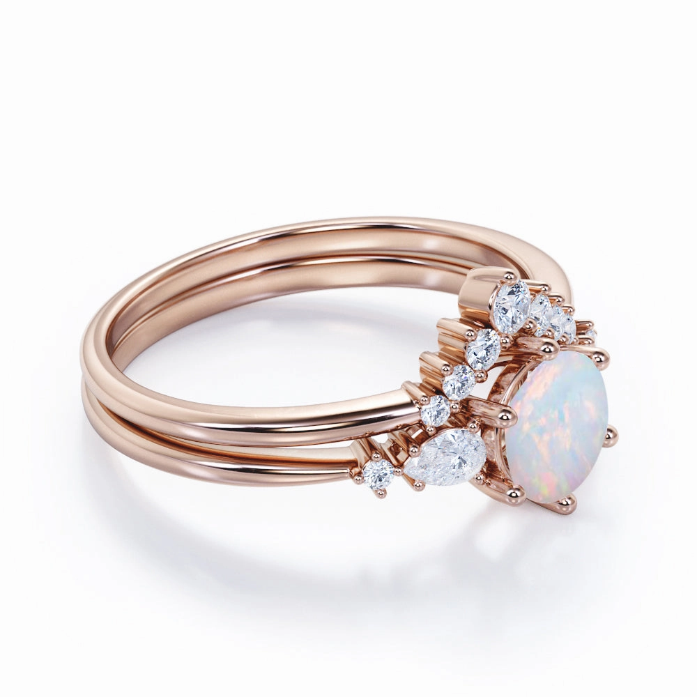 1.35 Ct Round Cut Lab Created Opal Five Stone Bridal Set Versatile Present Creative Genius