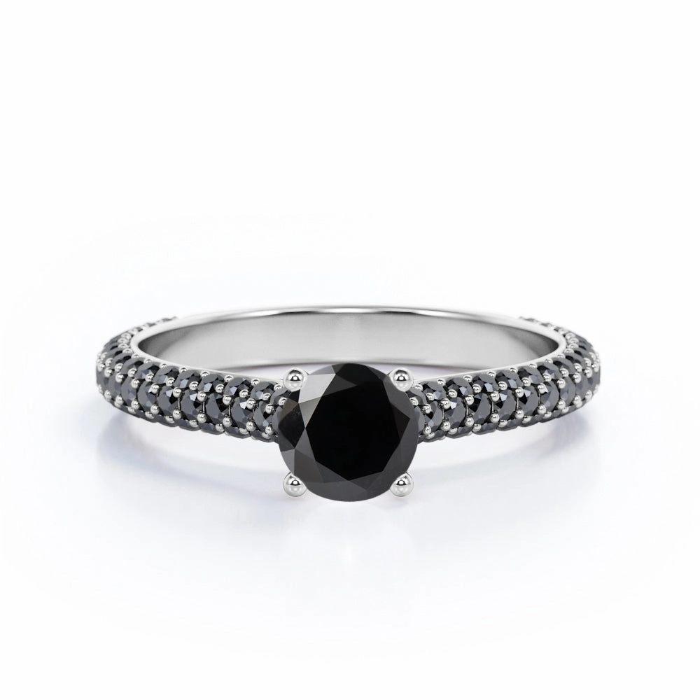 Minimalist Symbol Fine Craftsmanship 1.35 ct Round Lab Black Diamond Cathedral Engagement Ring