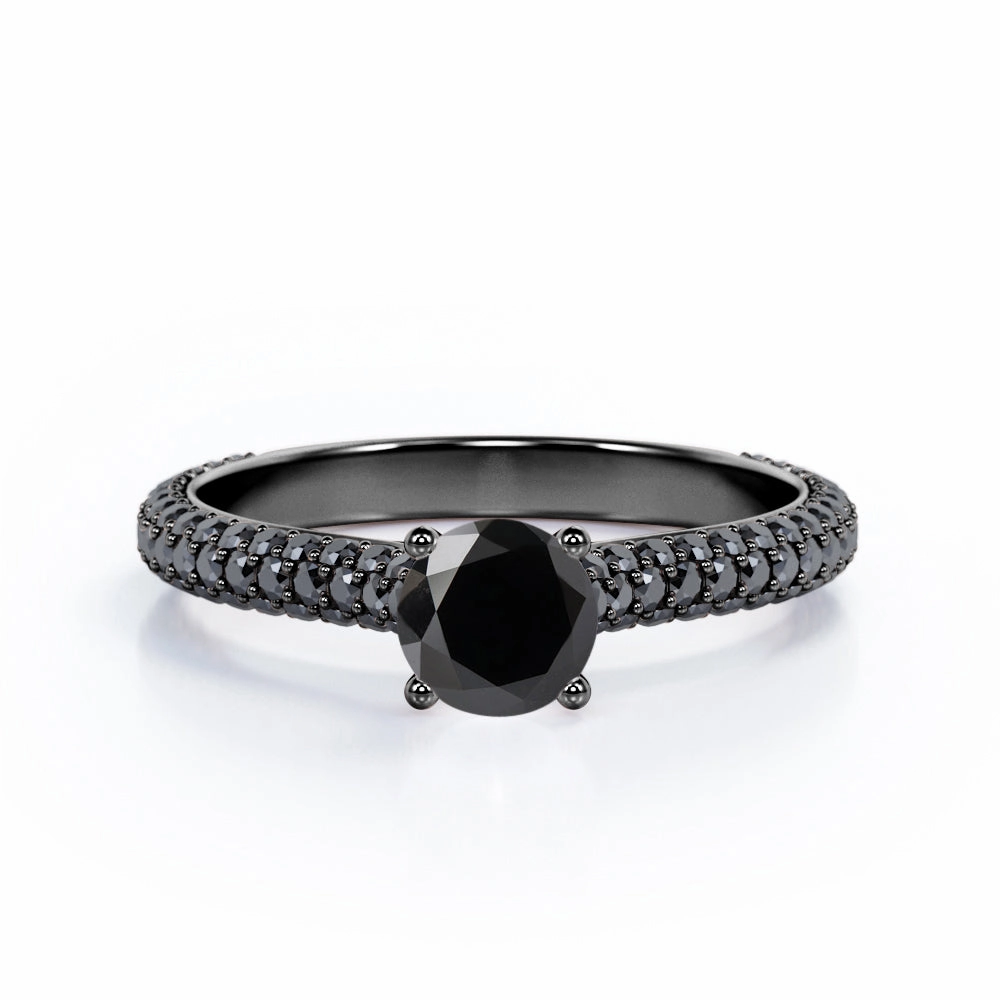 Modern Keepsake 1.35 ct Round Lab Black Diamond Cathedral Engagement Ring