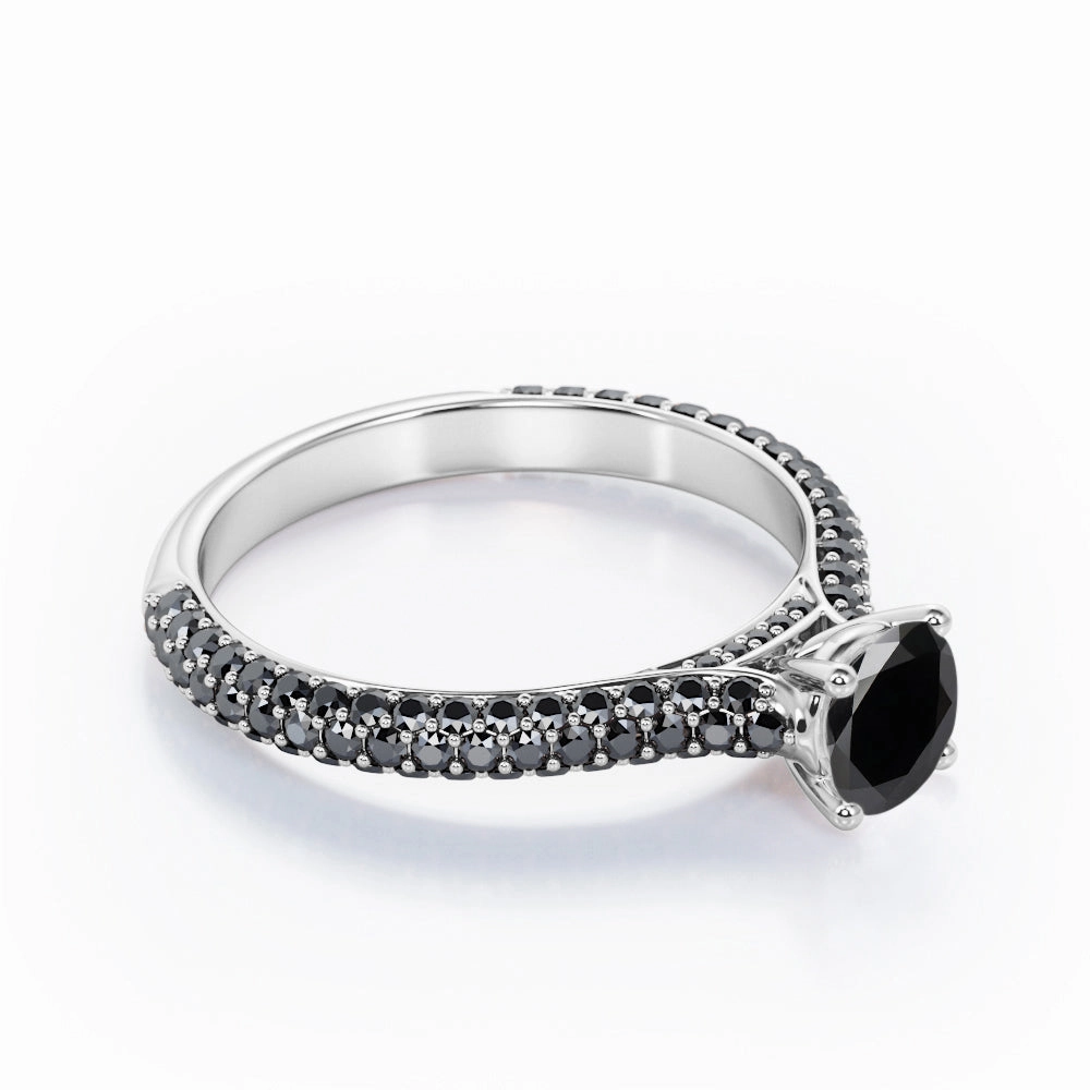 Handcrafted Adornment 1.35 ct Round Lab Black Diamond Cathedral Engagement Ring