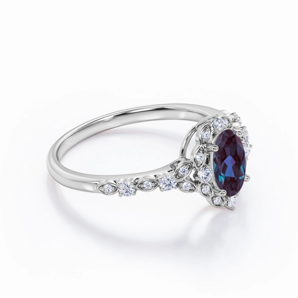 Modern Present Contemporary Mark 1.45 Ct Oval Lab Alexandrite Art Deco Engagement Ring
