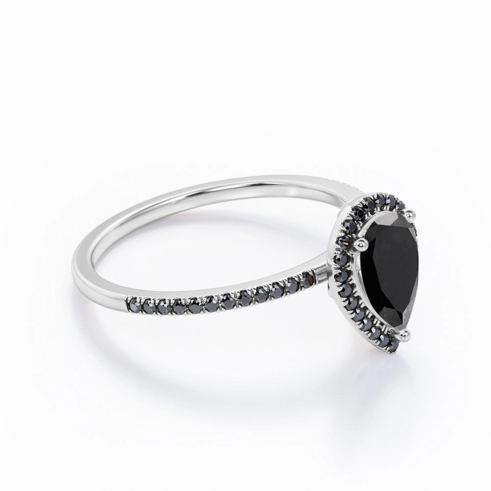 Superior Craft 1.45 ct Pear Lab Black Diamond Halo Pave Engagement Ring