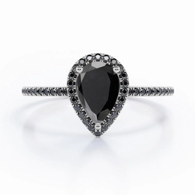 1.45 ct Pear Lab Black Diamond Halo Pave Engagement Ring Fashion Look