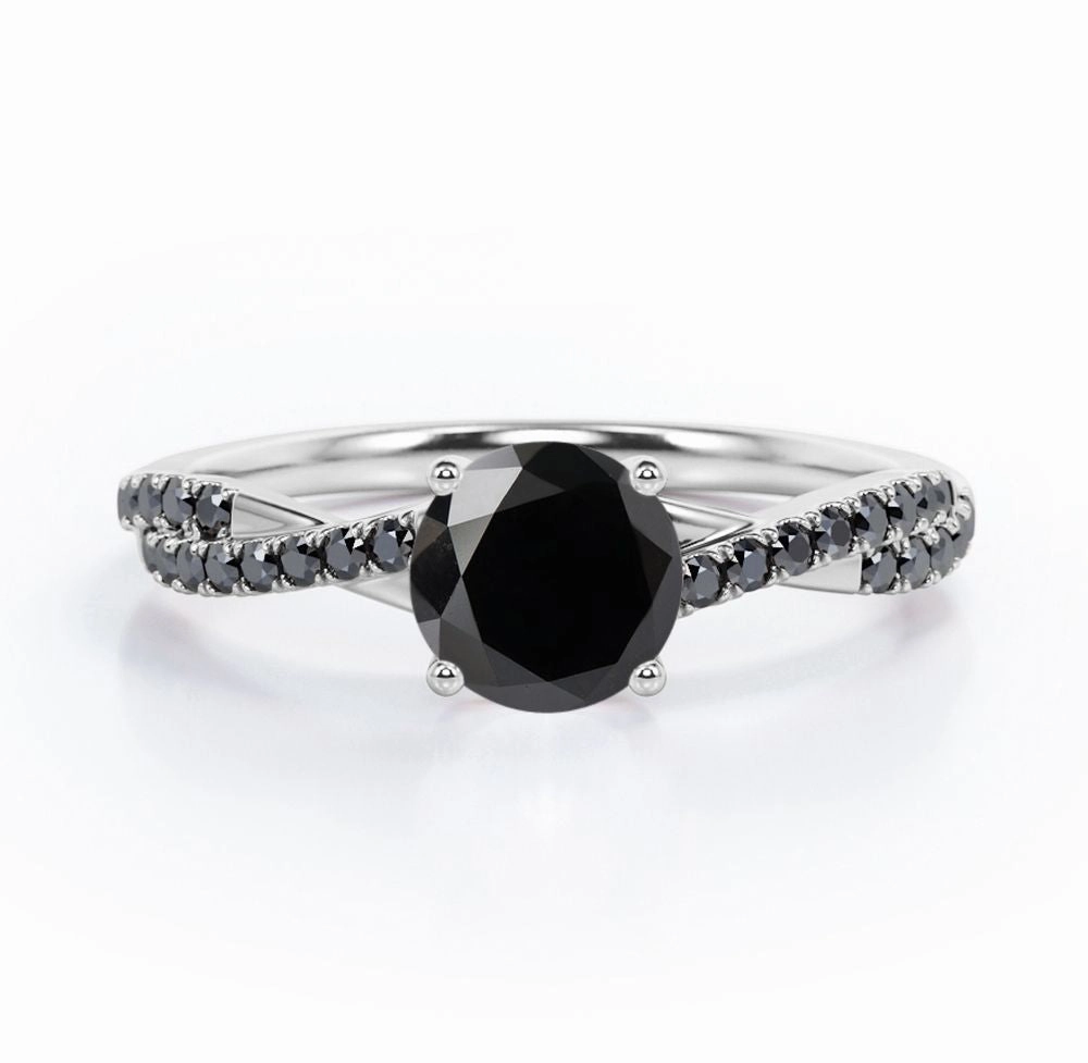 Timeless Statement Contemporary Sign 1.45 ct Round Lab Black Diamond Crossover Pave Engagement Ring
