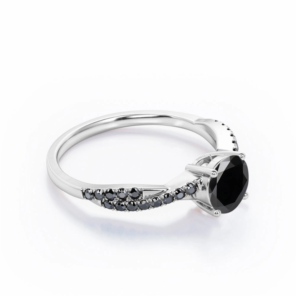1.45 ct Round Lab Black Diamond Crossover Pave Engagement Ring Iconic Style Elegant Proportion