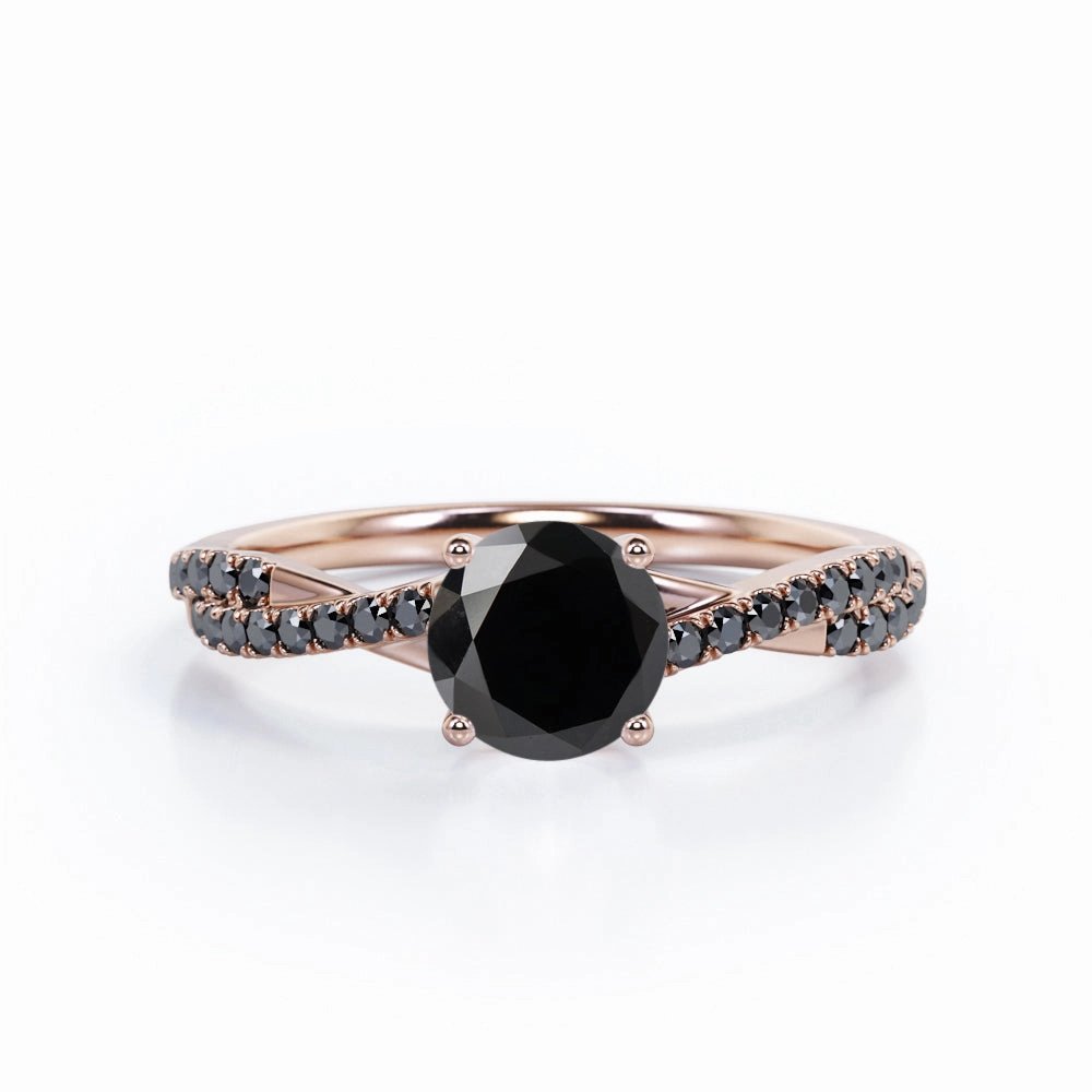 Stylish Adornment Durable piece 1.45 ct Round Lab Black Diamond Crossover Pave Engagement Ring