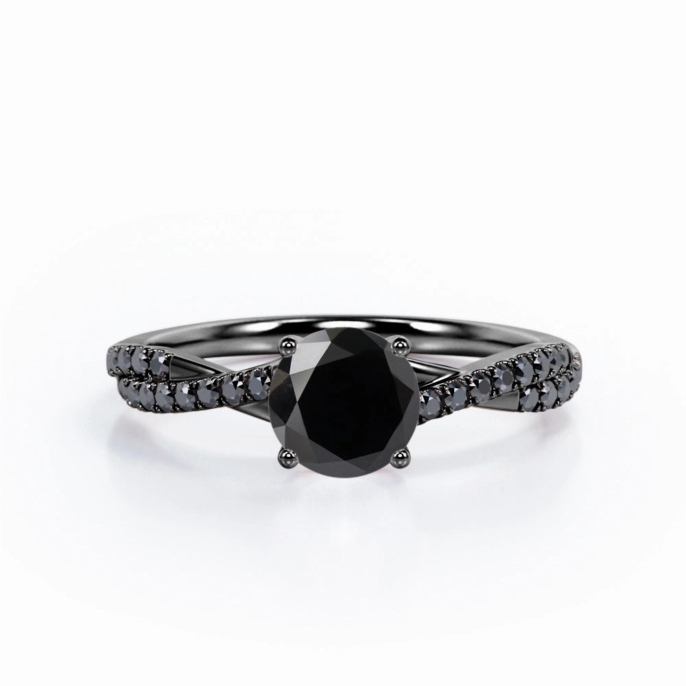 1.45 ct Round Lab Black Diamond Crossover Pave Engagement Ring Adjustable size Low-Cost Embellishment