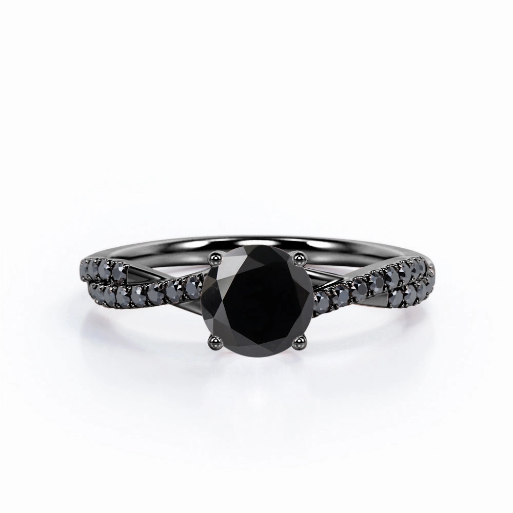 1.45 ct Round Lab Black Diamond Crossover Pave Engagement Ring HighEnd Adornment