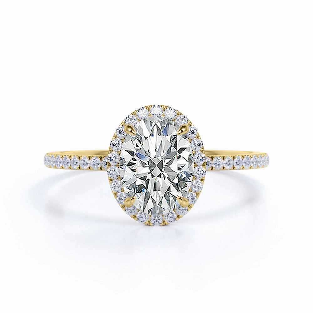 1.50 Carat Oval Cut Moissanite Halo Engagement Ring Timeless Balance Heat resistant
