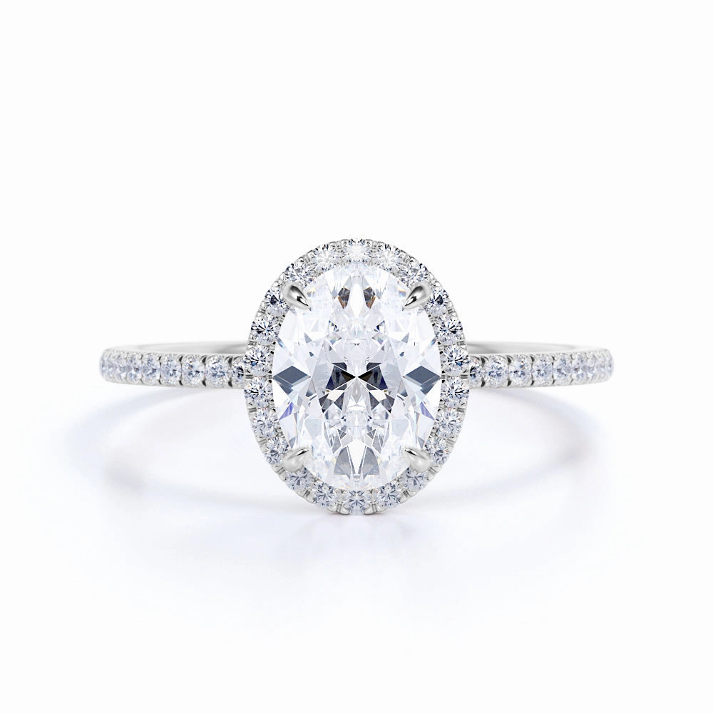 Wipe Clean 1.50 Carat Oval Cut Moissanite Halo Engagement Ring