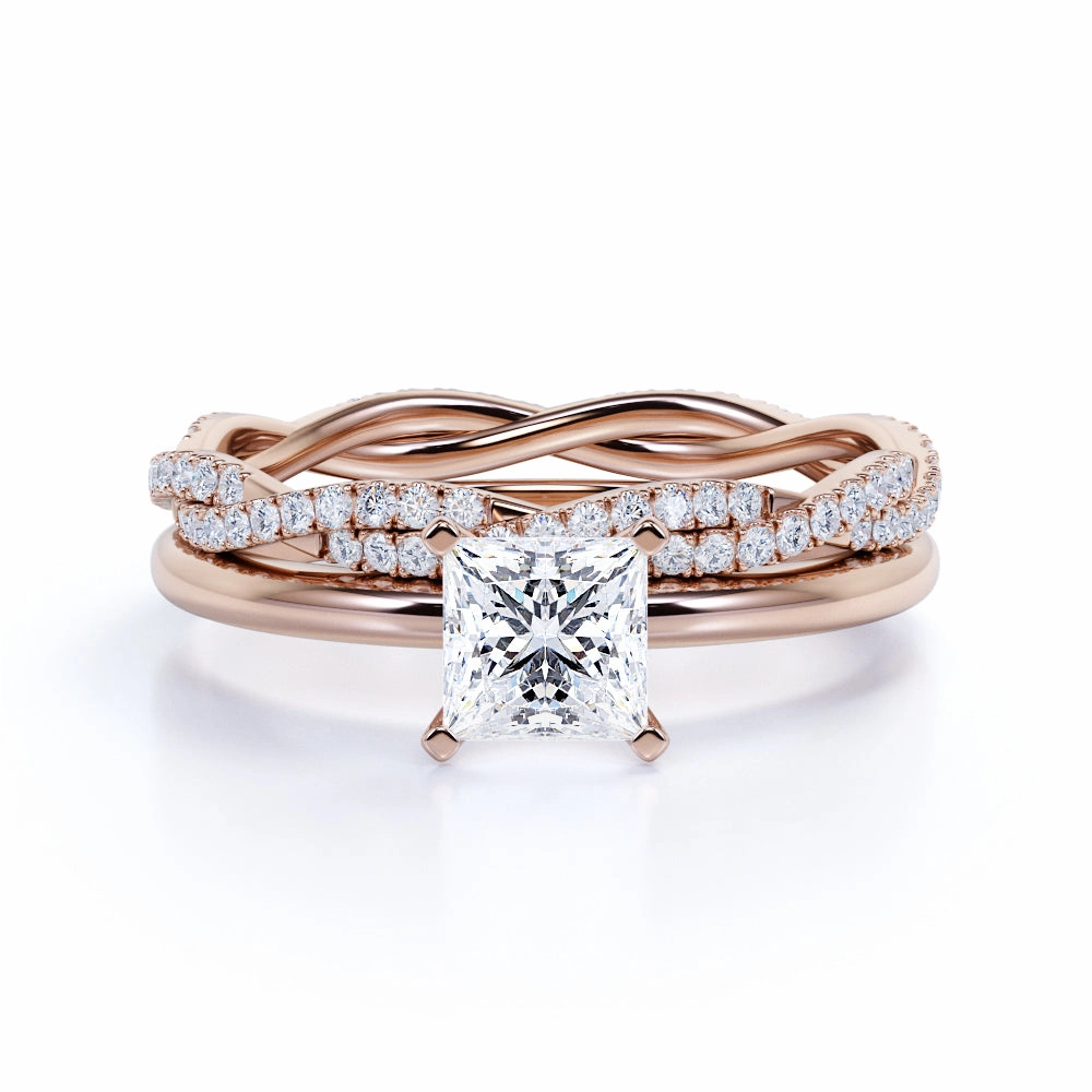 Lightweight Material Work Friendly 1.50 Carat Princess Cut Moissanite Infinity Bridal Set