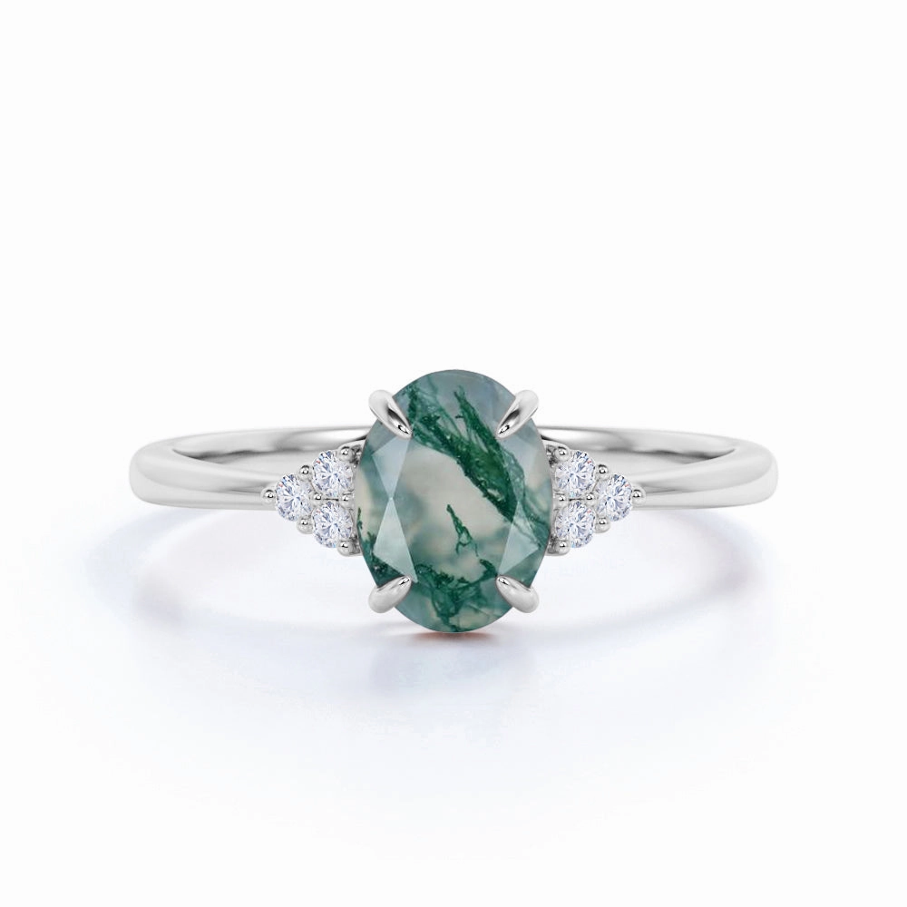 Classic Product 1.50 Carat Round Cut Moss Agate Cluster Engagement Ring