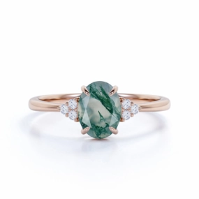 1.50 Carat Round Cut Moss Agate Cluster Engagement Ring Lightweight Adornment