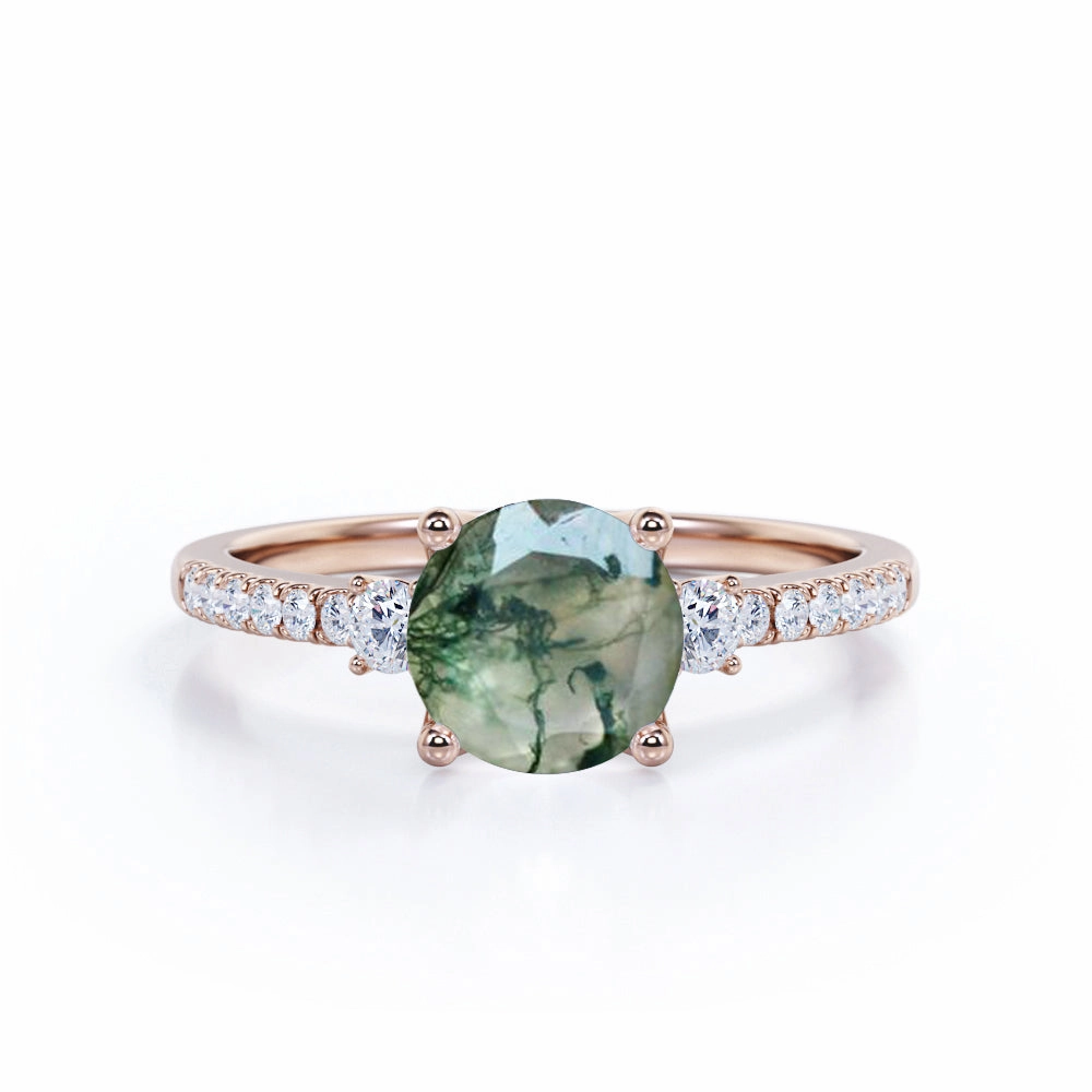 Modern Craft 1.50 Carat Round Cut Pave Moss Agate Ring