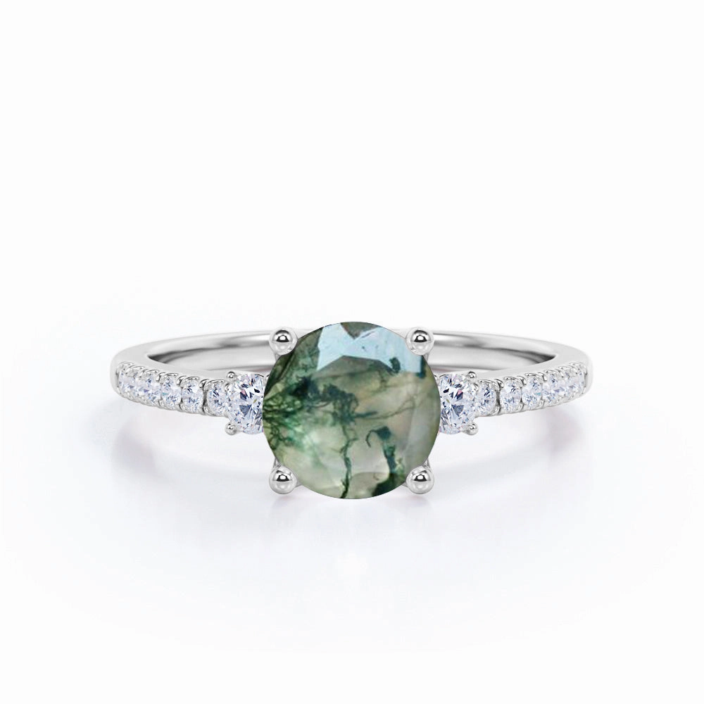 Sparkling Gift Unique Keepsake 1.50 Carat Round Cut Pave Moss Agate Ring