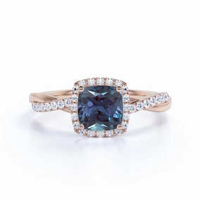 HighEnd Adornment 1.50 Ct Cushion Lab Alexandrite Halo Engagement Ring