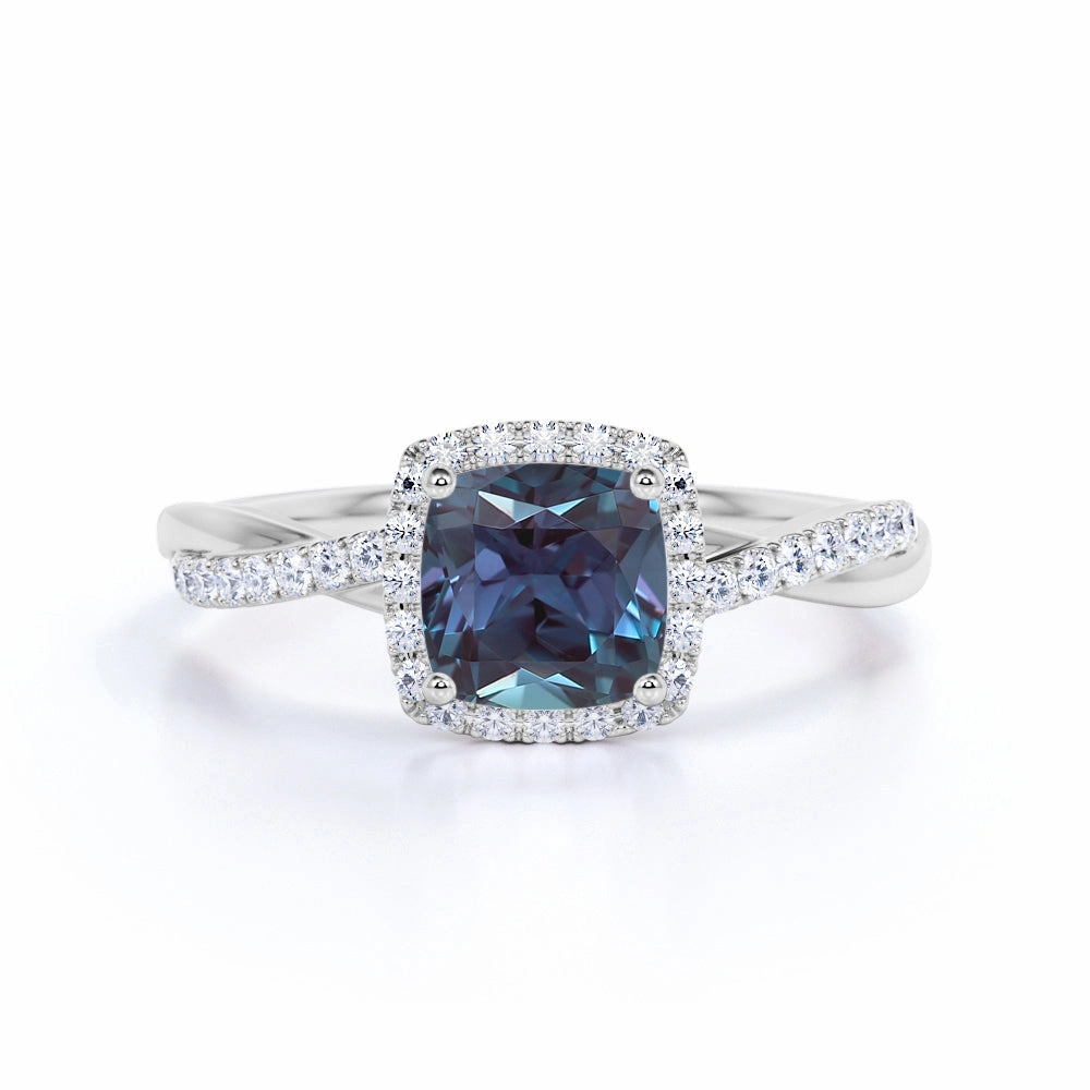 Artistic Look 1.50 Ct Cushion Lab Alexandrite Halo Engagement Ring