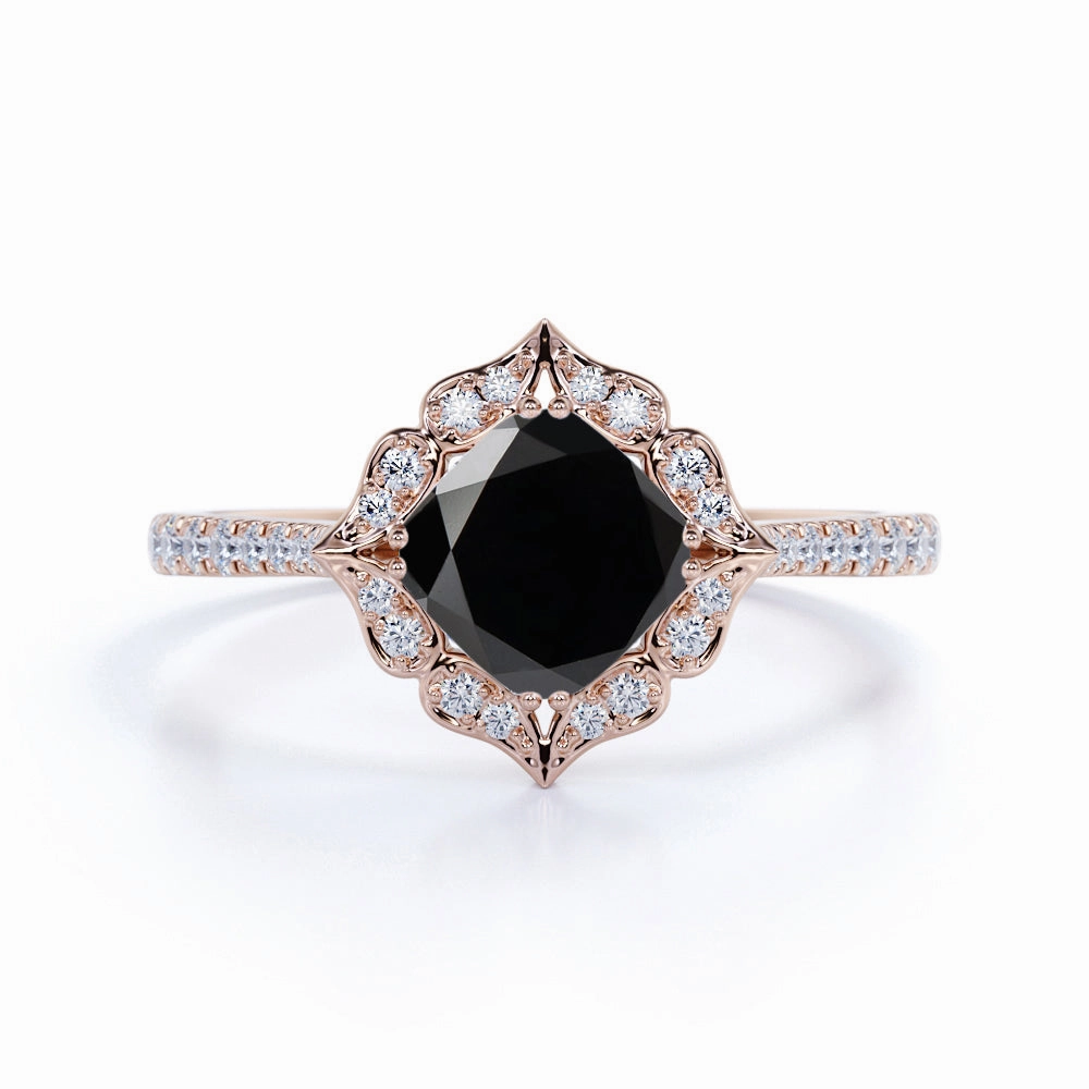 Branded Article 1.50 ct Cushion Lab Black Diamond Halo Engagement Ring