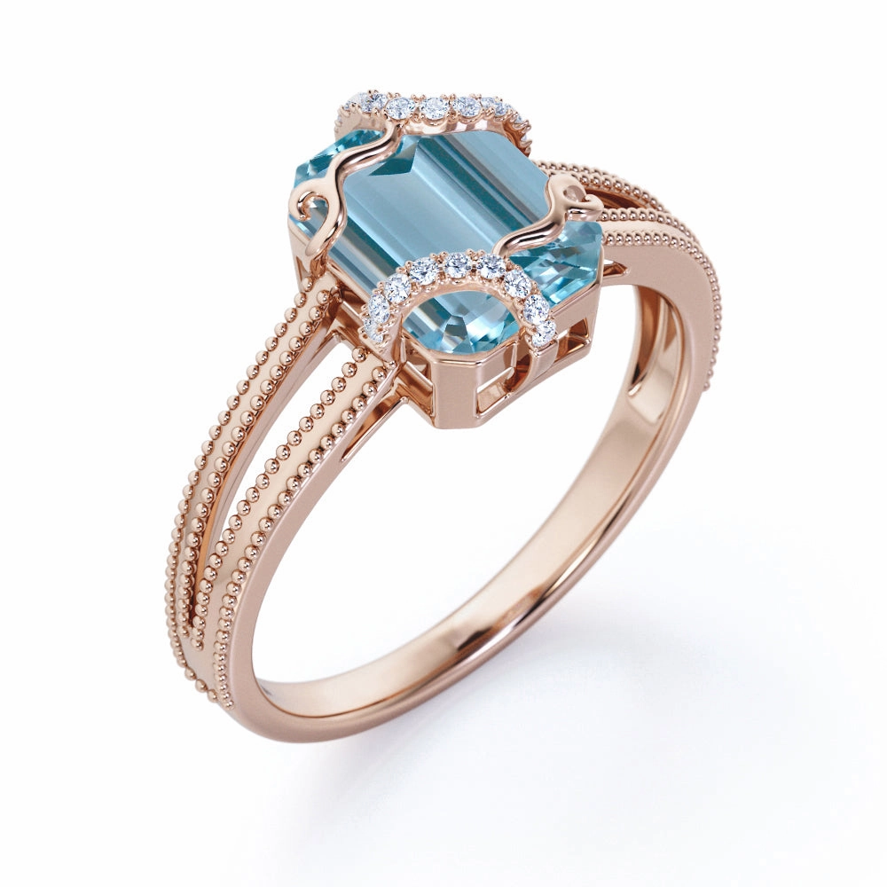 Beta Version 1.50 ct Emerald Aquamarine Split Shank Engagement Ring