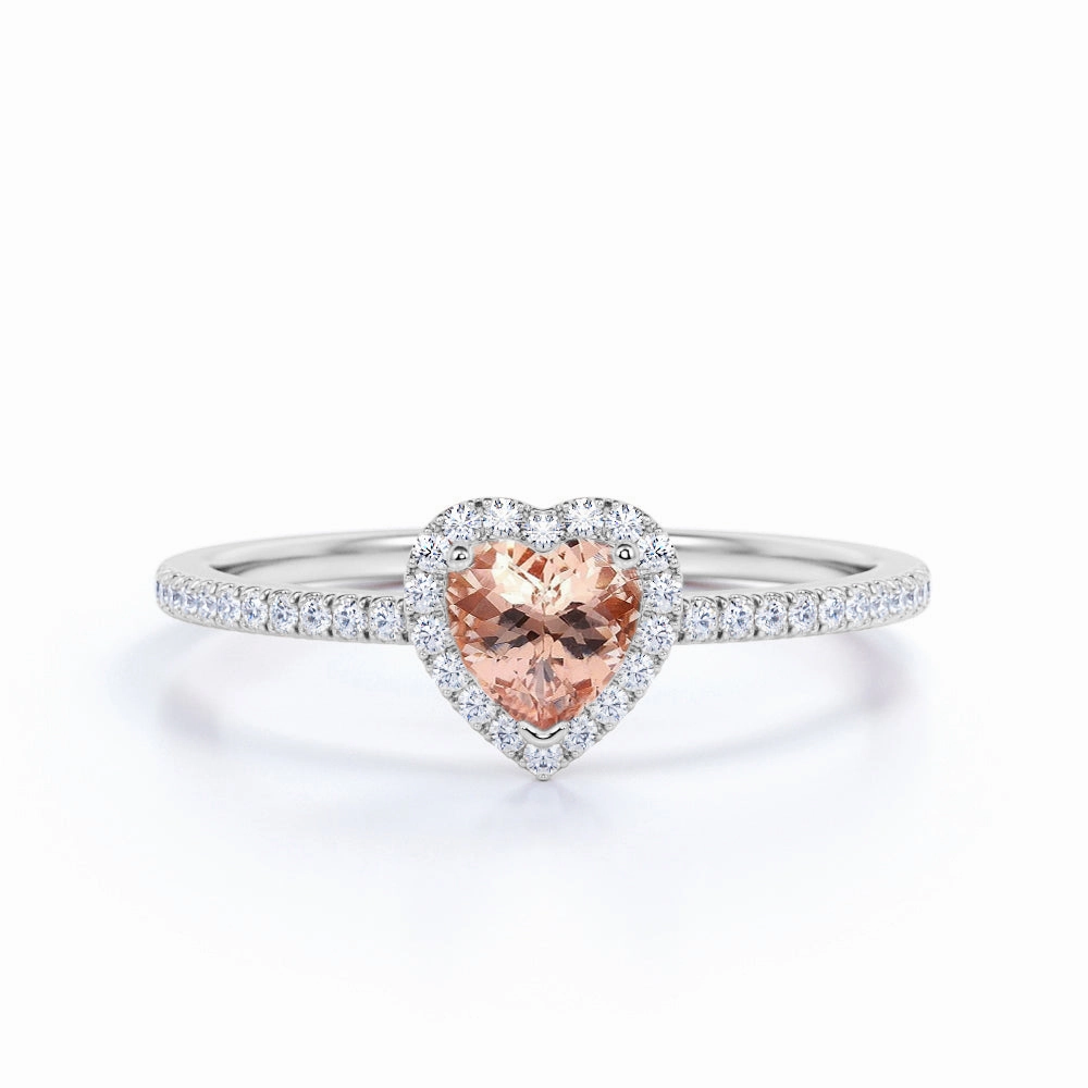 1.50 ct Heart Morganite Halo Engagement Ring Luxury Keepsake Low Profile Look