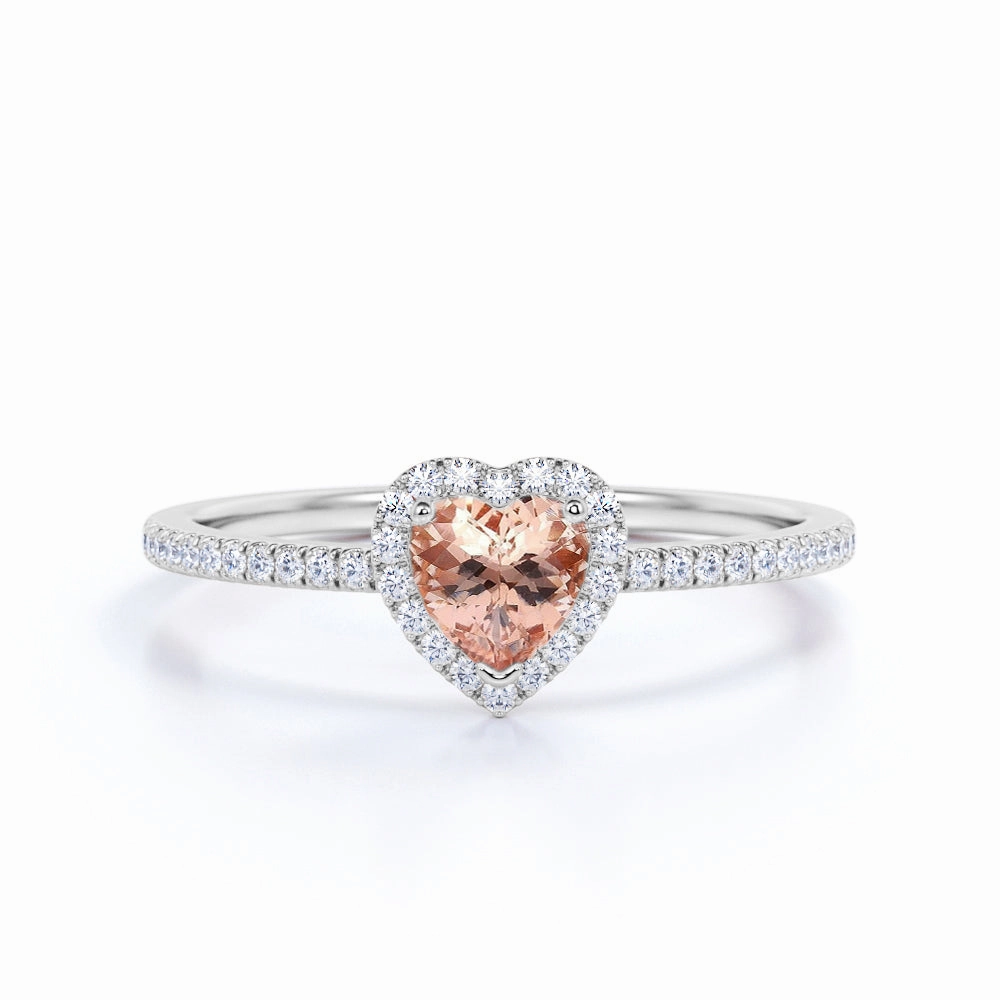 1.50 ct Heart Morganite Halo Engagement Ring Brilliant Item Innovative concept