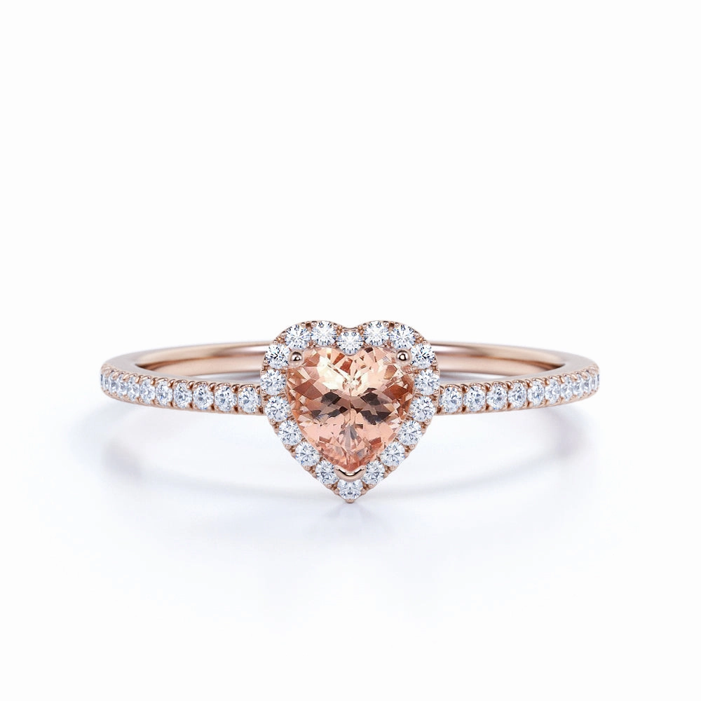Minimalist Style 1.50 ct Heart Morganite Halo Engagement Ring