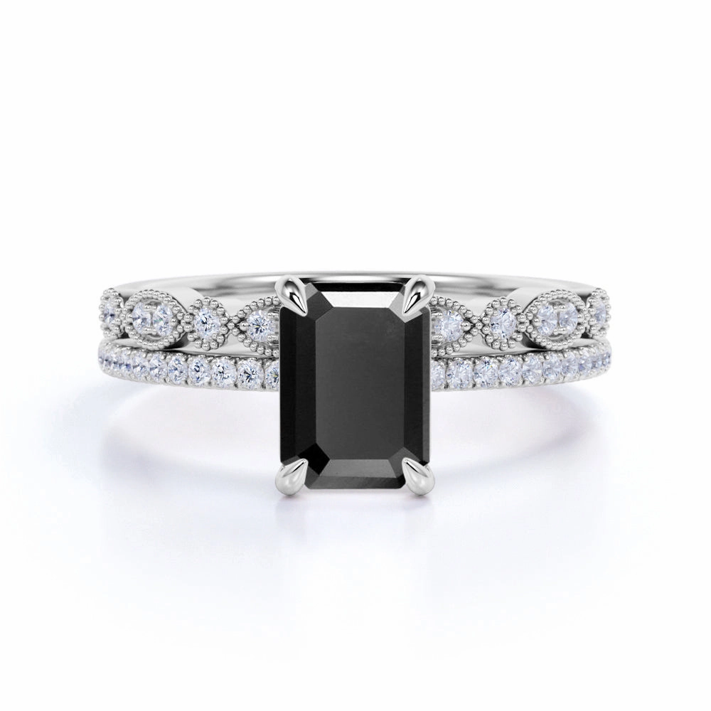 Creative Ornament Chic Decoration 1.50 ct Lab Black Diamond Vintage Bridal Set