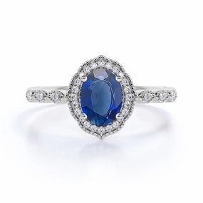 Modern Bauble 1.50 Ct Oval Cut Lab Sapphire Halo Engagement Ring