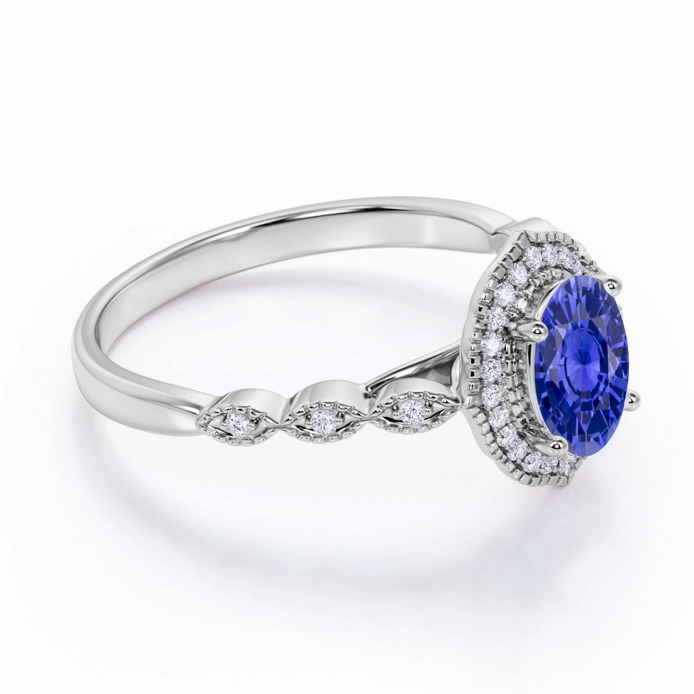 Cosmopolitan Style Comfy Style 1.50 Ct Oval Cut Lab Sapphire Halo Engagement Ring