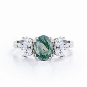 Everyday Design Unique Item 1.50 ct Oval Moss Agate Seven Stone Engagement Ring