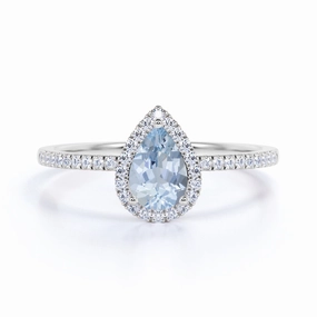 1.50 ct Pear Aquamarine Halo Engagement Ring Gift Under 100 Value Gift