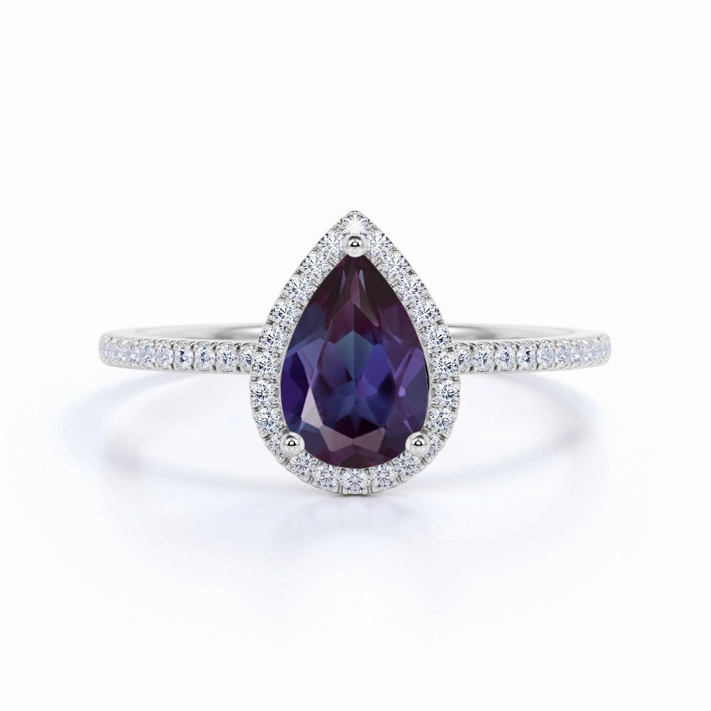 Fine Craftsmanship Delicate Statement 1.50 Ct Pear Lab Alexandrite Semi Eternity Engagement Ring