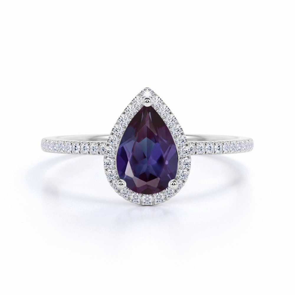 Superior Style 1.50 Ct Pear Lab Alexandrite Semi Eternity Engagement Ring