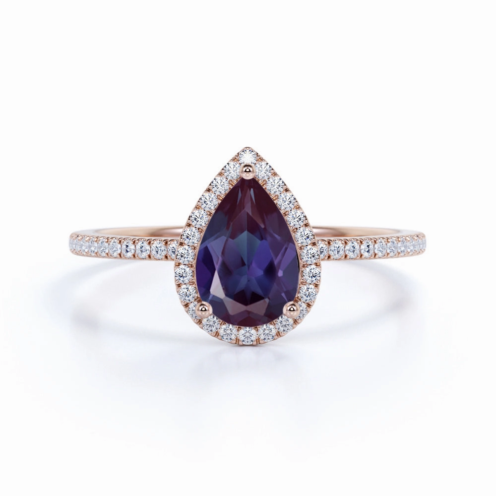 1.50 Ct Pear Lab Alexandrite Semi Eternity Engagement Ring Inspiring Jewelry