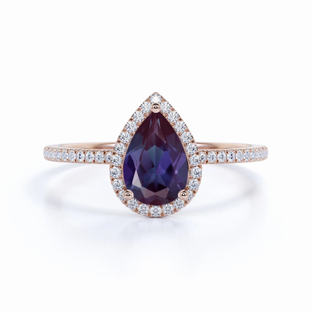 petite size 1.50 Ct Pear Lab Alexandrite Semi Eternity Engagement Ring